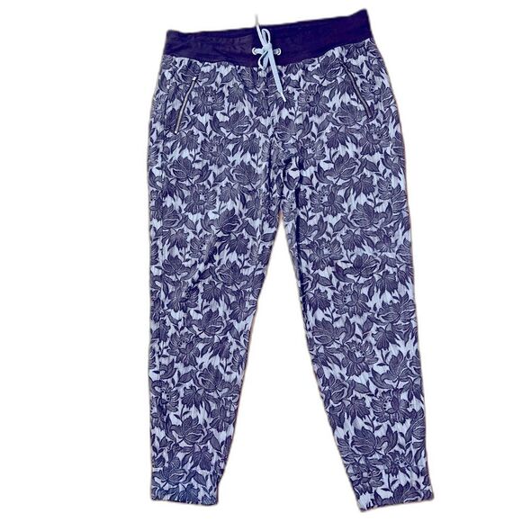 Athleta Trekkie North Floral Jogger Pants Navy Blue White Print Women’s 16 Tall - Picture 3 of 7